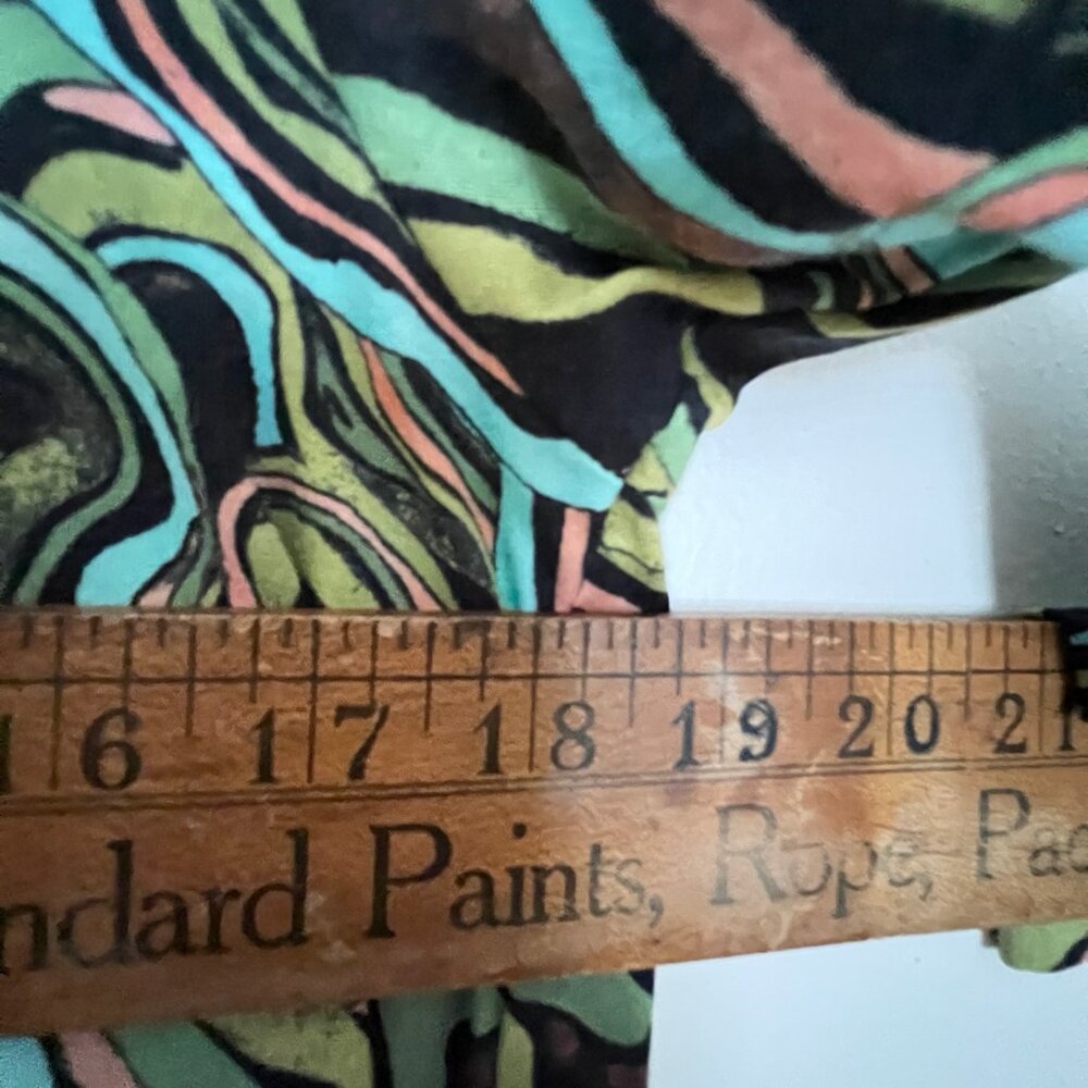 Peruvian Connection Dress Murano Green Brown Aqua Swirl Pima Cotton Ruffle - Picture 6 of 7